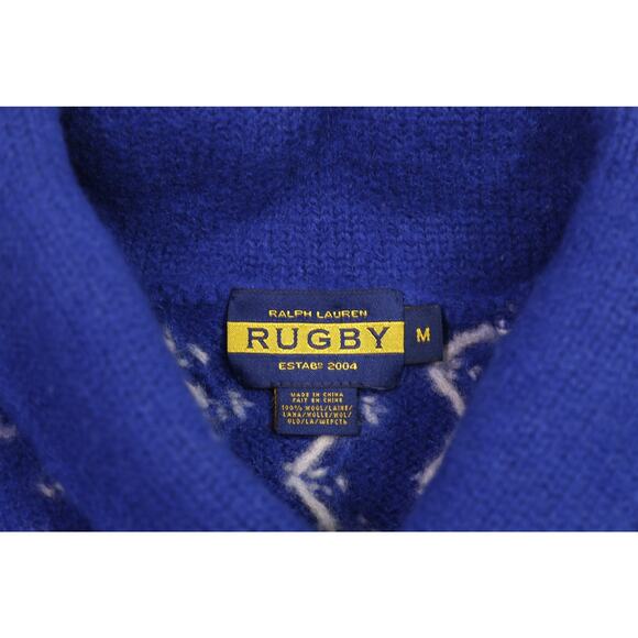 Ralph Lauren Rugby Blue Indian Head Shawl Wool Heavy Thick Sweater XS - Picture 7 of 8